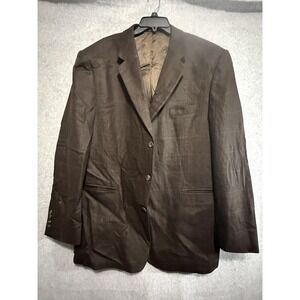 Stafford Executive Blazer Sport Coat Mens 48L Brown Wool Cashmere Plaid Jacket